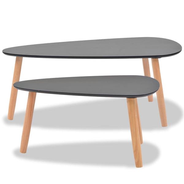 vidaXL 2-Piece Coffee Table Set Solid Pine Wood Black
