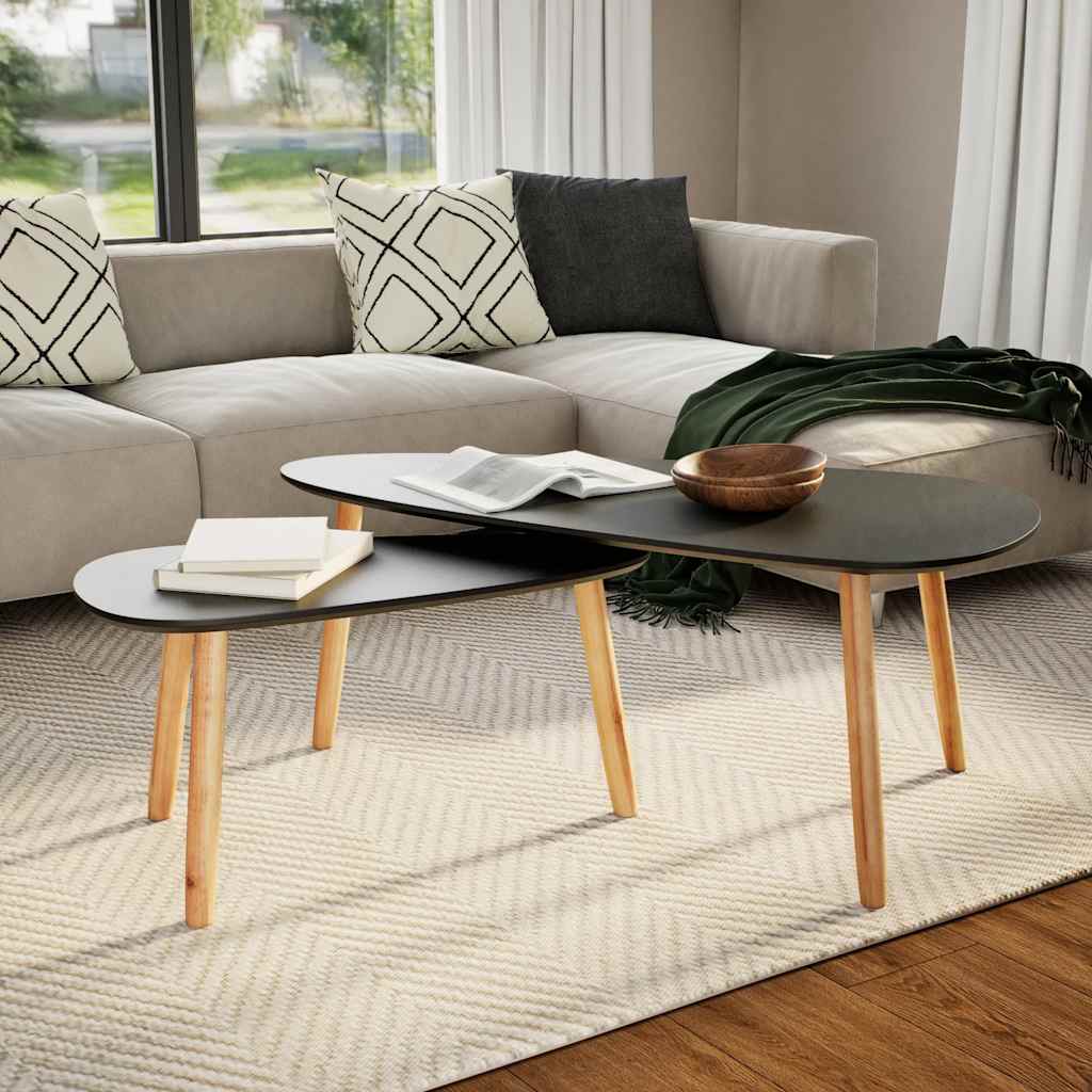 vidaXL 2-Piece Coffee Table Set Solid Pine Wood Black