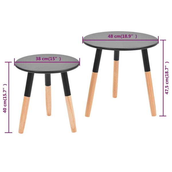 vidaXL Side Table Set 2 pcs Solid Pine Wood Black