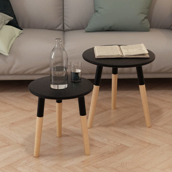 vidaXL Side Table Set 2 pcs Solid Pine Wood Black