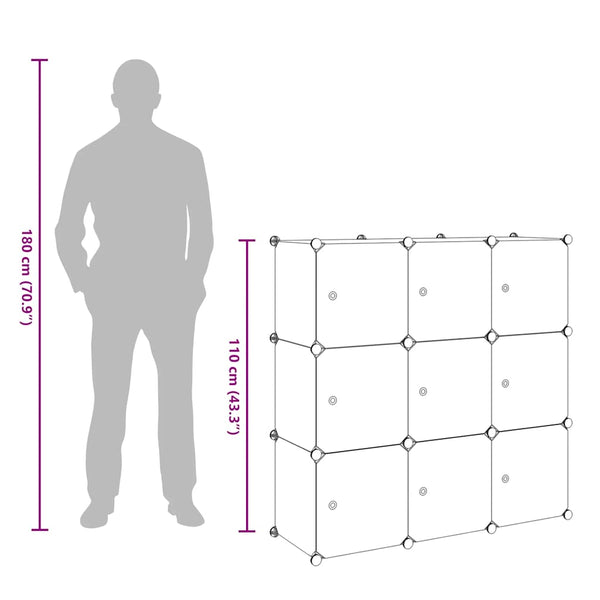 vidaXL Modular Cube Storage Rack with 9 Cubes Black and White