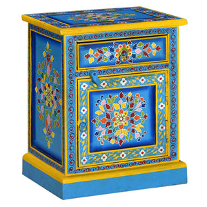 vidaXL Bedside Cabinet Solid Mango Wood Turquoise Hand-painted
