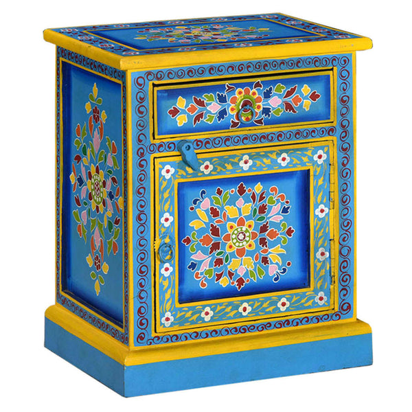 vidaXL Bedside Cabinet Solid Mango Wood Turquoise Hand-painted