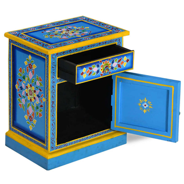 vidaXL Bedside Cabinet Solid Mango Wood Turquoise Hand-painted