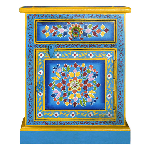 vidaXL Bedside Cabinet Solid Mango Wood Turquoise Hand-painted