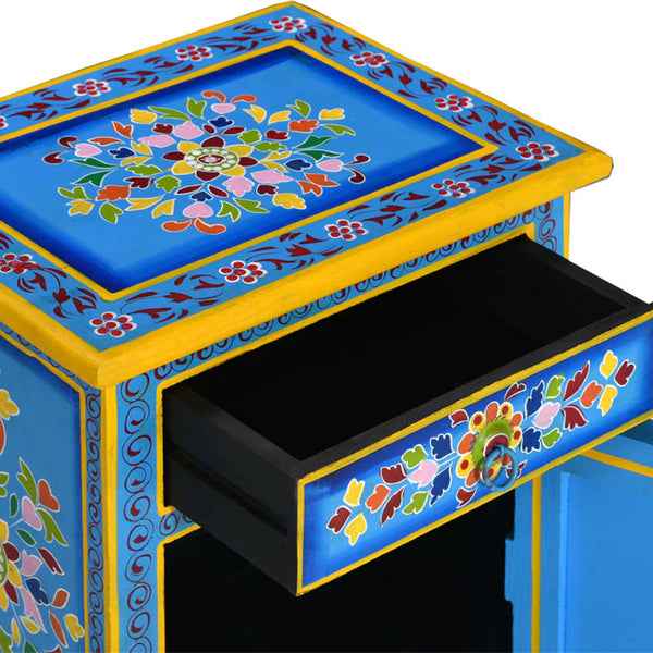 vidaXL Bedside Cabinet Solid Mango Wood Turquoise Hand-painted