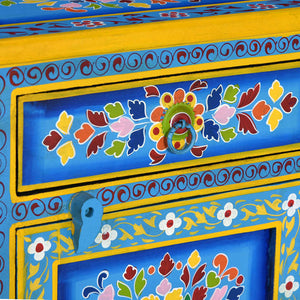 vidaXL Bedside Cabinet Solid Mango Wood Turquoise Hand-painted