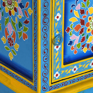 vidaXL Bedside Cabinet Solid Mango Wood Turquoise Hand-painted