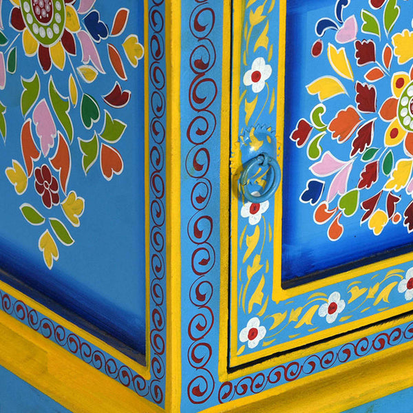 vidaXL Bedside Cabinet Solid Mango Wood Turquoise Hand-painted