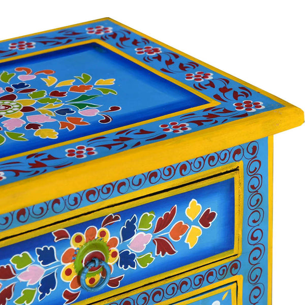vidaXL Bedside Cabinet Solid Mango Wood Turquoise Hand-painted