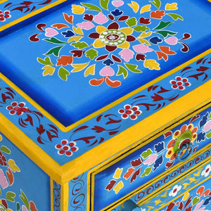 vidaXL Bedside Cabinet Solid Mango Wood Turquoise Hand-painted