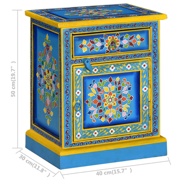 vidaXL Bedside Cabinet Solid Mango Wood Turquoise Hand-painted