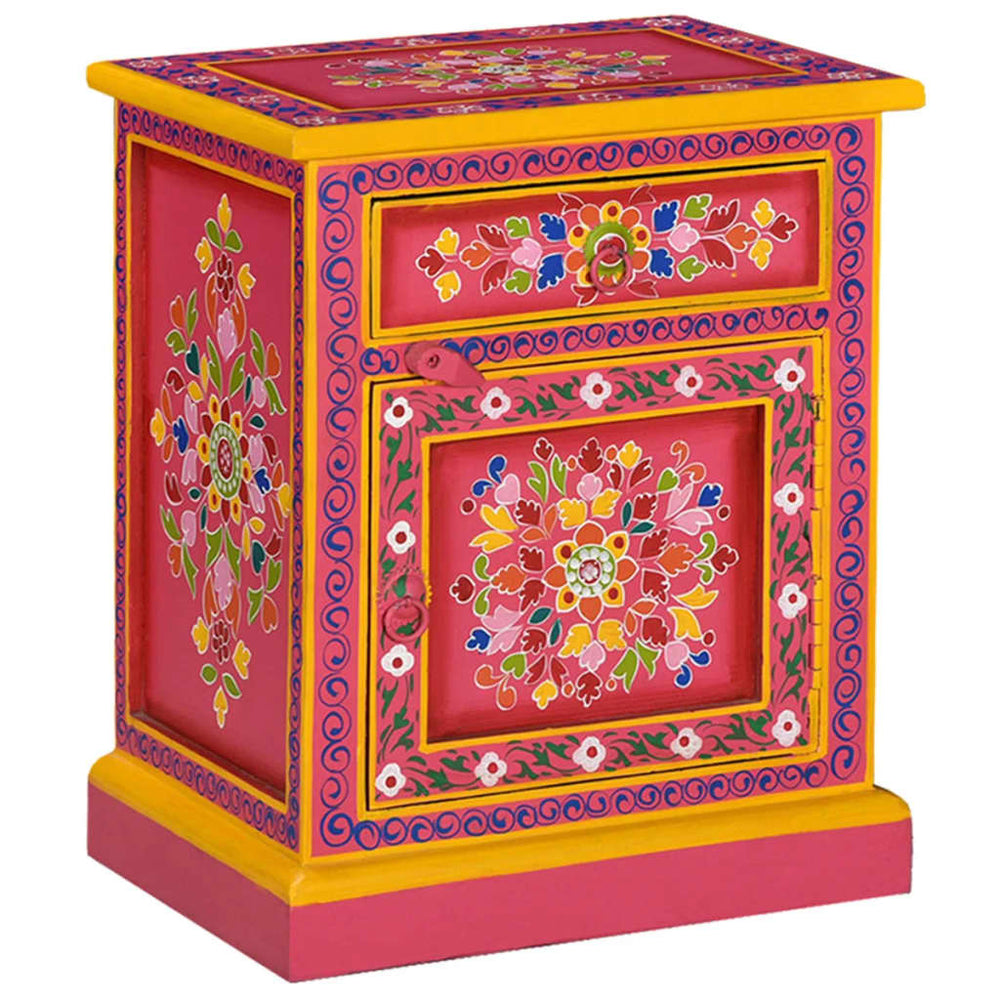 vidaXL Bedside Cabinet Solid Mango Wood Pink Hand-Painted