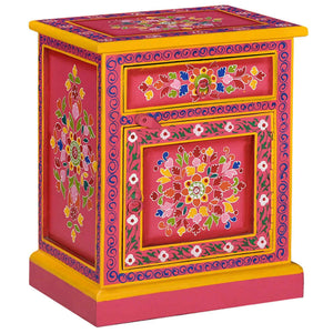 vidaXL Bedside Cabinet Solid Mango Wood Pink Hand-Painted