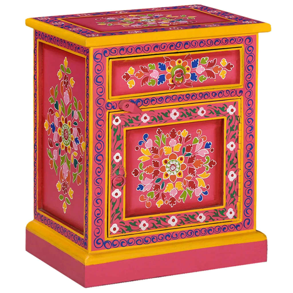 vidaXL Bedside Cabinet Solid Mango Wood Pink Hand-Painted