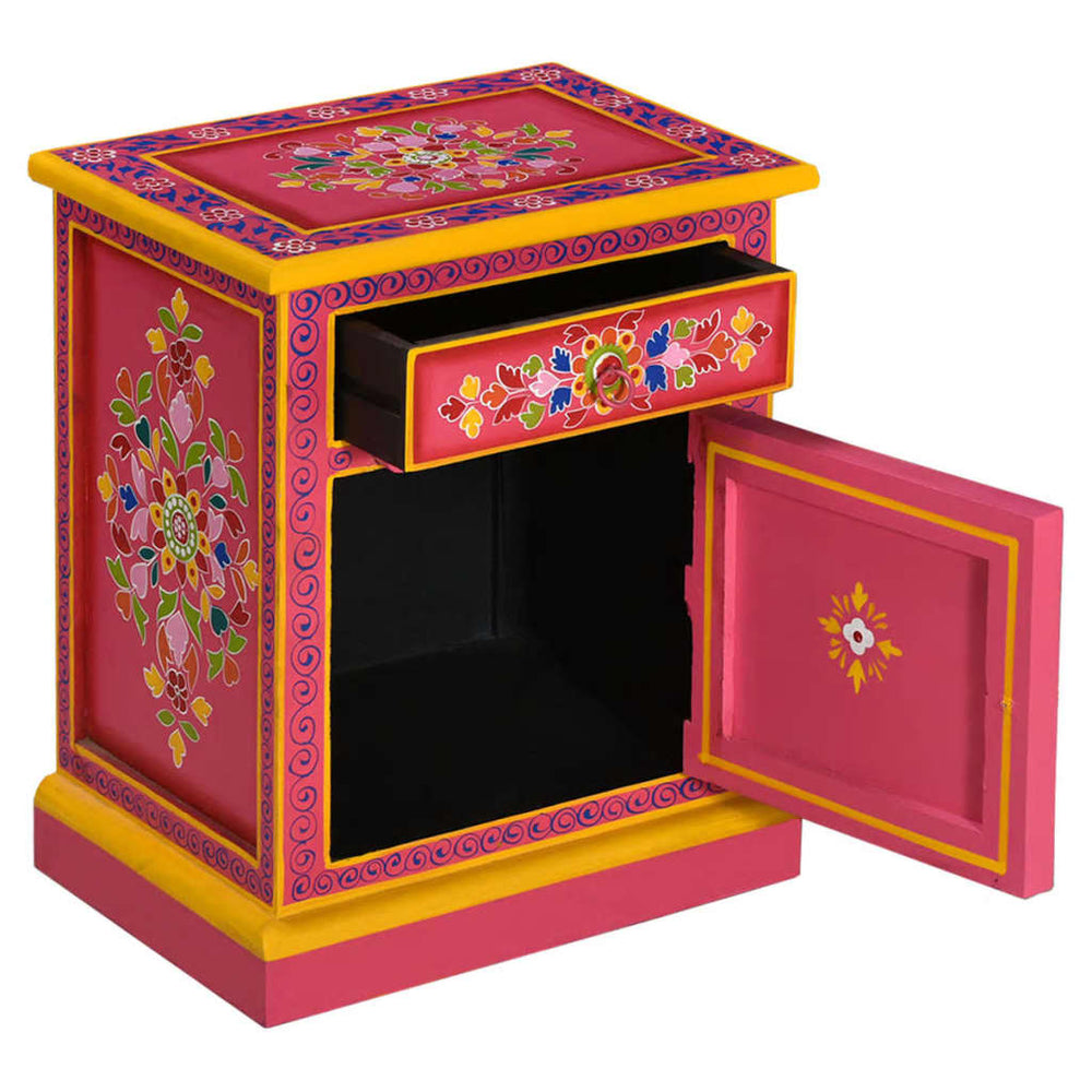 vidaXL Bedside Cabinet Solid Mango Wood Pink Hand-Painted