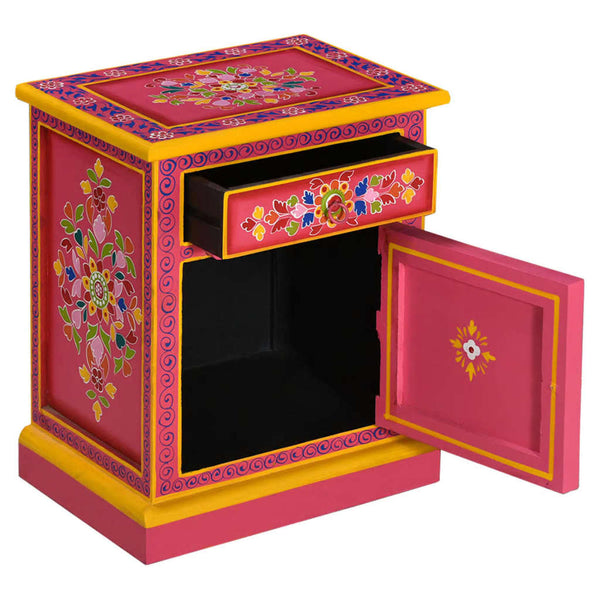 vidaXL Bedside Cabinet Solid Mango Wood Pink Hand-Painted