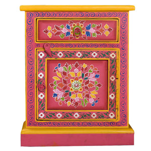 vidaXL Bedside Cabinet Solid Mango Wood Pink Hand-Painted