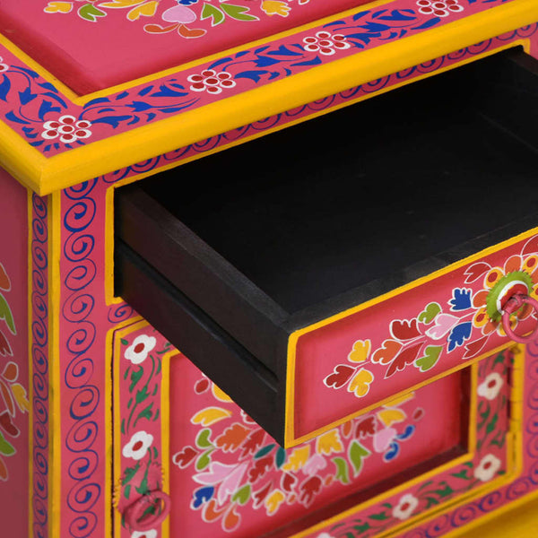 vidaXL Bedside Cabinet Solid Mango Wood Pink Hand-Painted