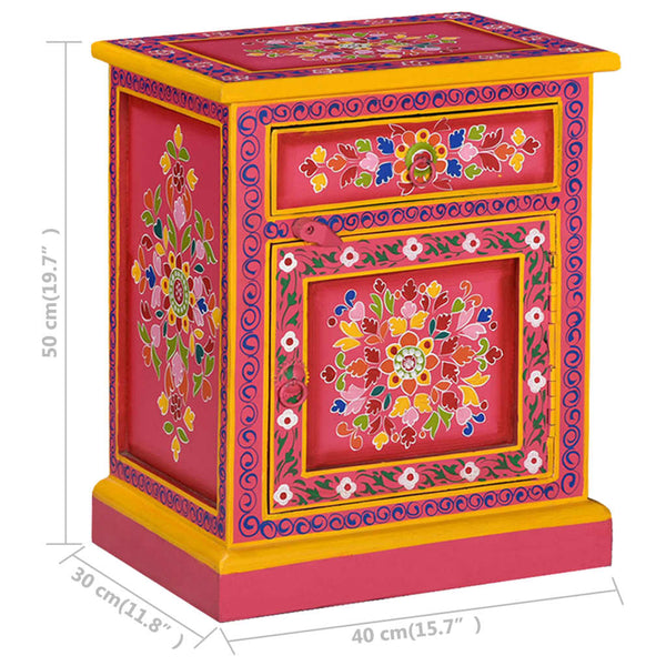 vidaXL Bedside Cabinet Solid Mango Wood Pink Hand-Painted