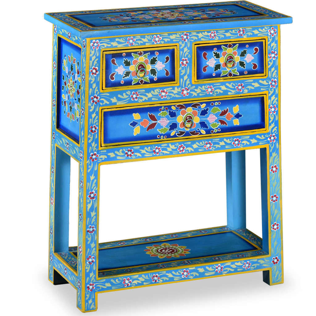 vidaXL Sideboard with Drawers Solid Mango Wood Turquoise Hand-Painted