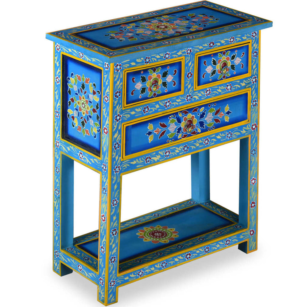 vidaXL Sideboard with Drawers Solid Mango Wood Turquoise Hand-Painted