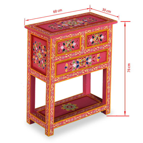 vidaXL Sideboard with Drawers Solid Mango Wood Pink Hand-Painted