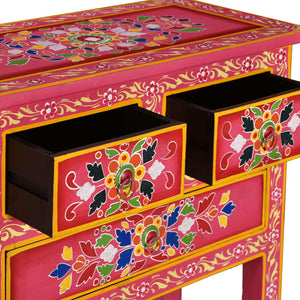 vidaXL Sideboard with Drawers Solid Mango Wood Pink Hand-Painted