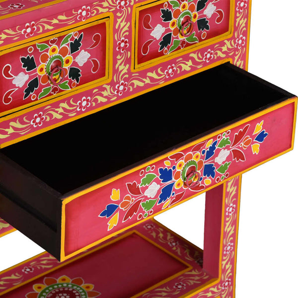 vidaXL Sideboard with Drawers Solid Mango Wood Pink Hand-Painted