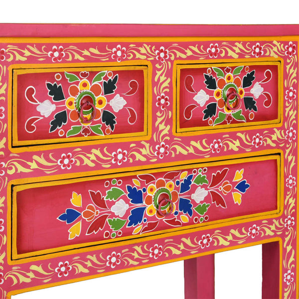 vidaXL Sideboard with Drawers Solid Mango Wood Pink Hand-Painted