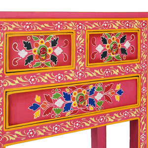 vidaXL Sideboard with Drawers Solid Mango Wood Pink Hand-Painted