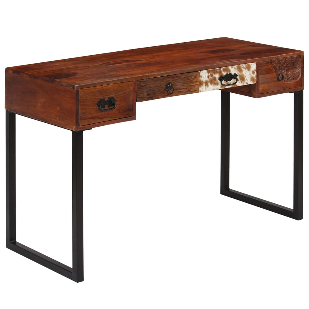 vidaXL Desk Solid Acacia Wood and Real Leather 117x50x76 cm