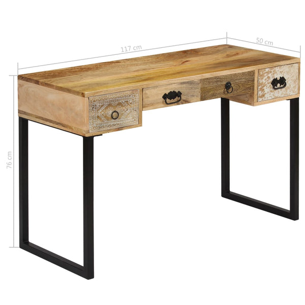 vidaXL Desk Solid Mango Wood and Real Leather 117x50x76 cm