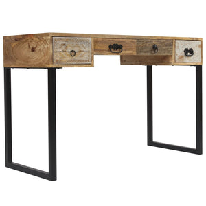 vidaXL Desk Solid Mango Wood and Real Leather 117x50x76 cm