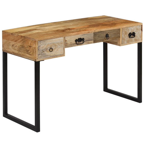 vidaXL Desk Solid Mango Wood and Real Leather 117x50x76 cm