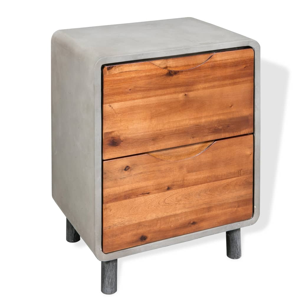 vidaXL Bedside Cabinet Concrete Solid Acacia Wood 40x30x50 cm