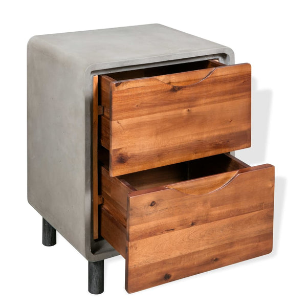 vidaXL Bedside Cabinet Concrete Solid Acacia Wood 40x30x50 cm