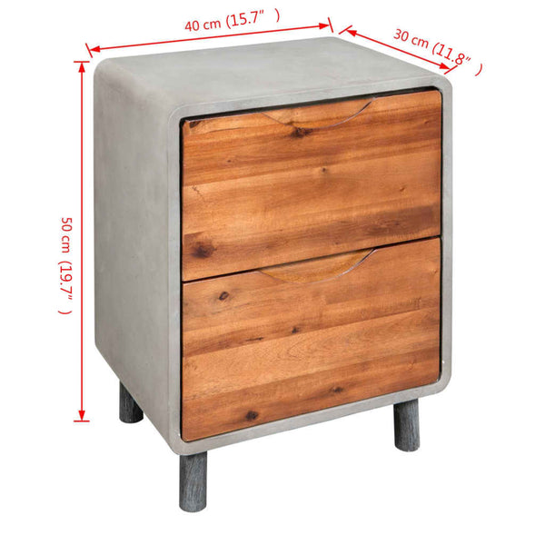 vidaXL Bedside Cabinet Concrete Solid Acacia Wood 40x30x50 cm