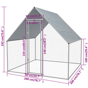 vidaXL Outdoor Chicken Coop 2x2x1.92 m Galvanized Steel