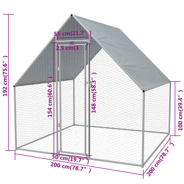 vidaXL Outdoor Chicken Coop 2x2x1.92 m Galvanized Steel