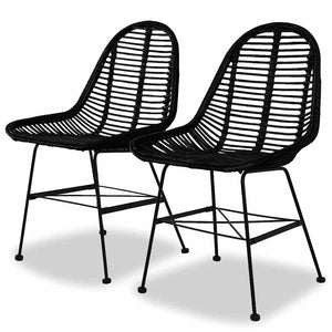 vidaXL Dining Chairs 2 pcs Natural Rattan Black