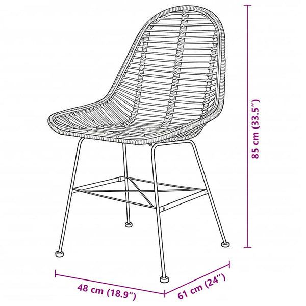 vidaXL Dining Chairs 2 pcs Natural Rattan Black