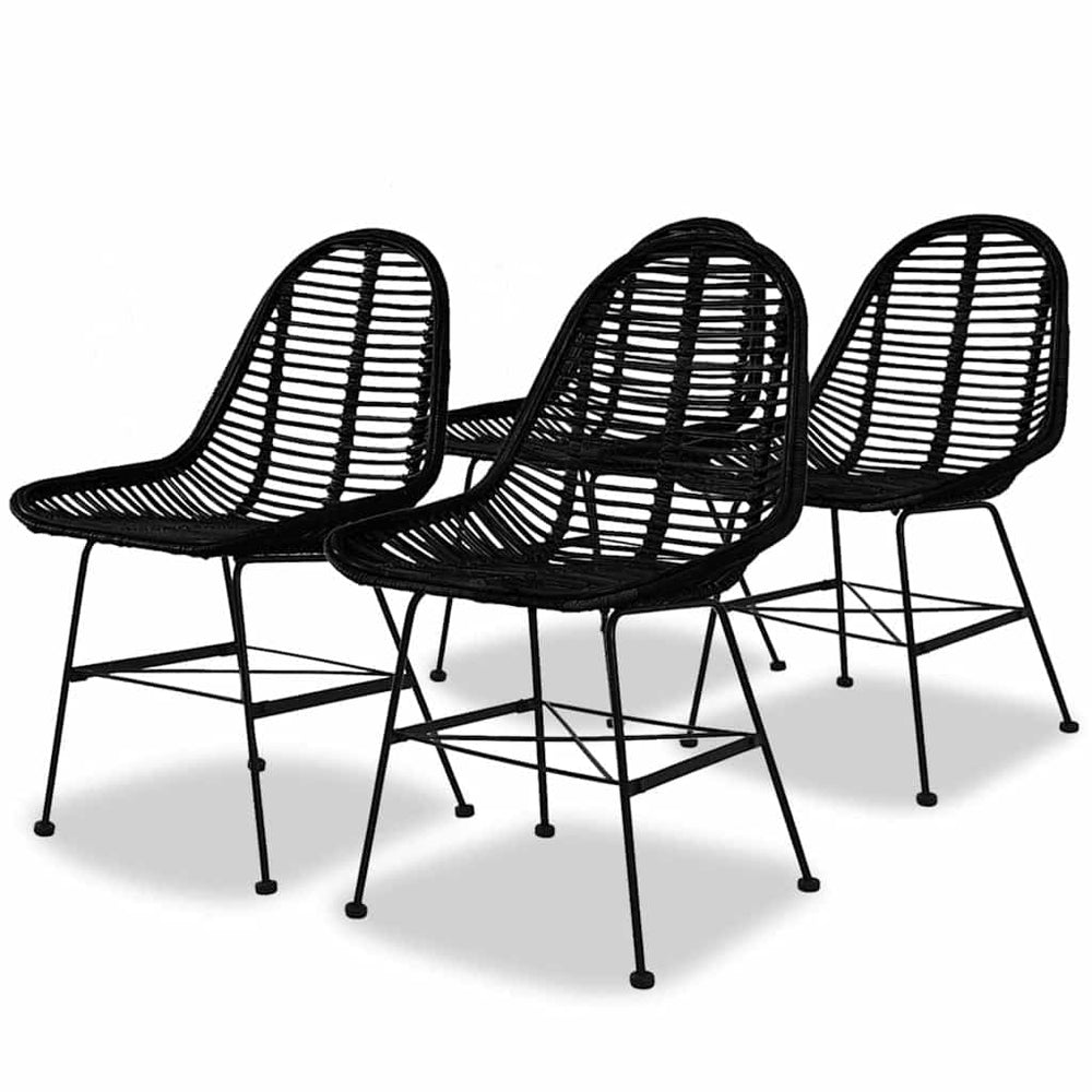 vidaXL Dining Chairs 4 pcs. Natural Rattan Black