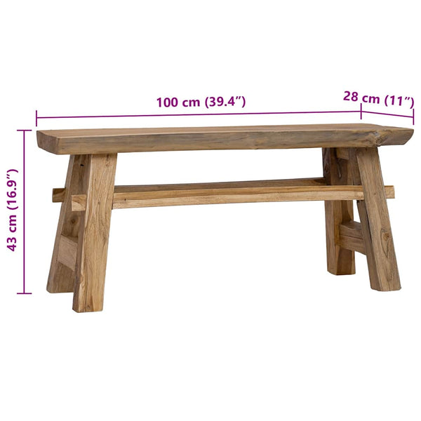 vidaXL Bench Mixed Reclaimed Wood and Solid Teak Wood 100x28x43 cm