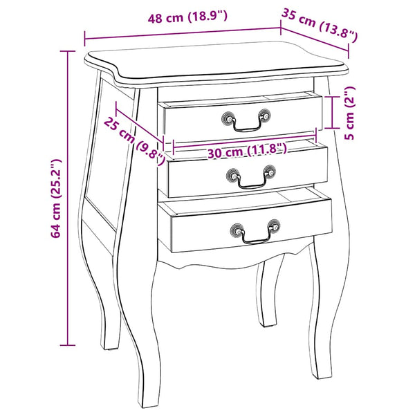 vidaXL Bedside Table Solid Mahogany Wood 48x35x64 cm