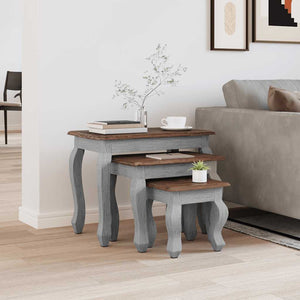vidaXL 3-piece Nesting Table Set Solid Mahogany Wood