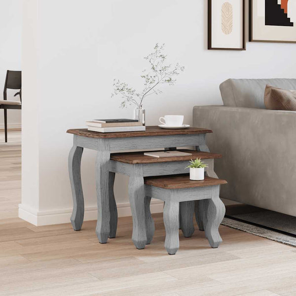 vidaXL 3-piece Nesting Table Set Solid Mahogany Wood