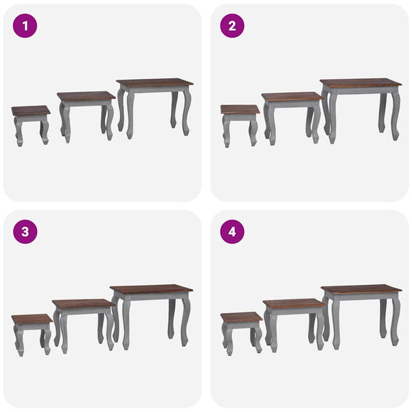 vidaXL 3-piece Nesting Table Set Solid Mahogany Wood