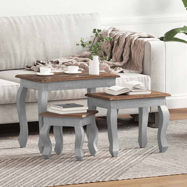 vidaXL 3-piece Nesting Table Set Solid Mahogany Wood