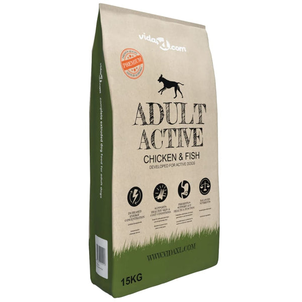 vidaXL Dry Dog Food Adult Active Chicken & Fish 15 kg